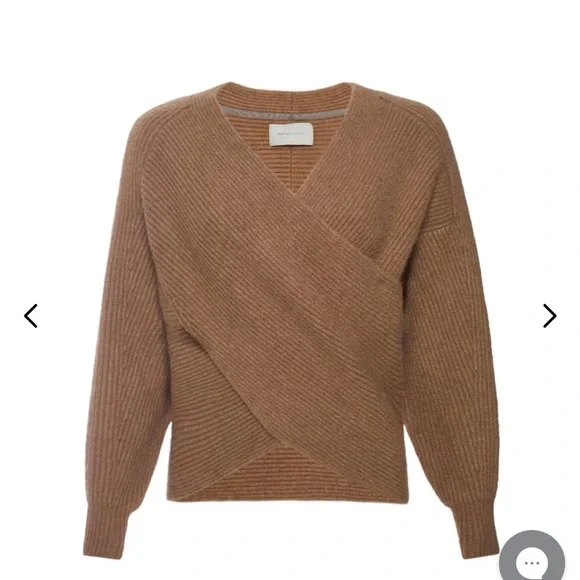 Brochu Walker Camel Ribbed Crossover Knit Wool Blend Sweater Top